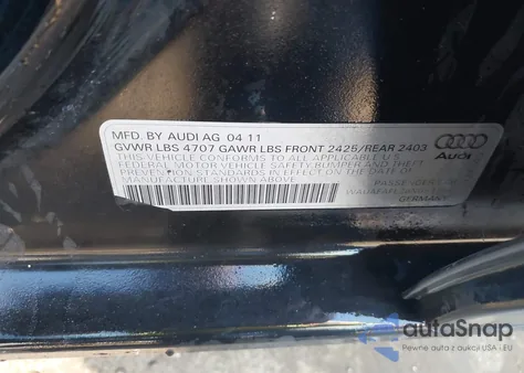 2011 Audi A4 2.0T Premium from USA, damaged, VIN WAUAFAFL2BN053196